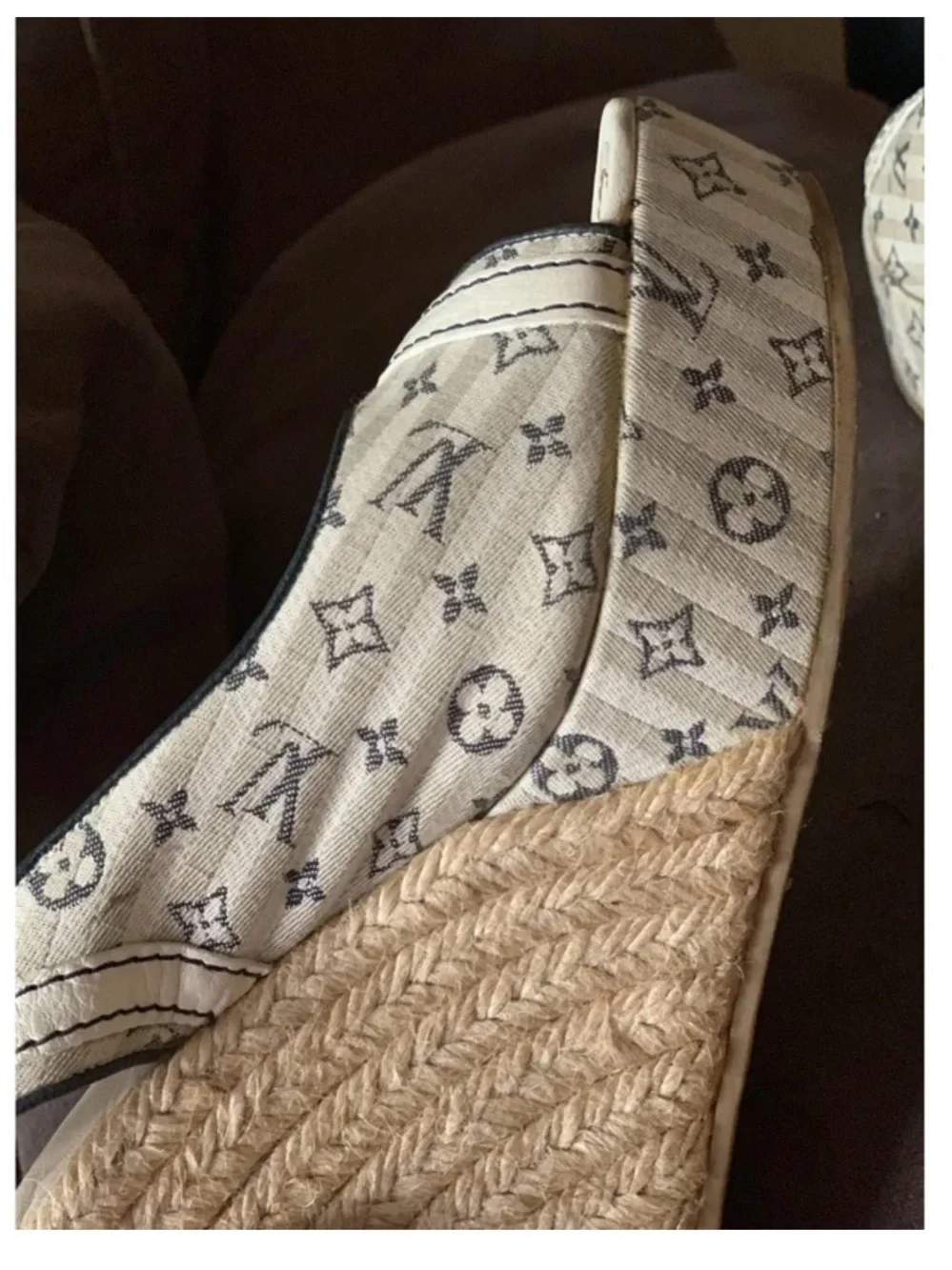Louis Vuitton Beige Monogram Canvas Wedge Slingback Sandals